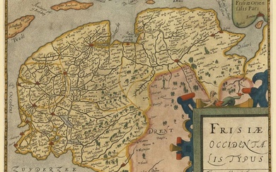 [Friesland]. "Frisiae Occidentalis Typus". Carte manuscrite contemporaine, cartouche, 23x31 cm, de GUICCIARDINI, première moitié du...