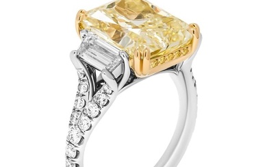 GIA Certified Engagement Ring with 6.86ct Fancy Light Radiant Cut Diamond