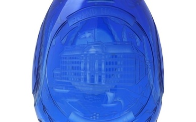 GLASS BLUE EASTER EGG W GRAND HOTEL AFTER FABERGE