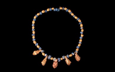 GRECO - PHOENICIAN NECKLACE WITH GLASS BEADS AND GOLDEN LION...