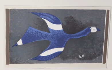 George Braque (1882-1963) "Vol de nuit",Lithographie en couleurs, A.Sauret, Braque Lithograph,Mourlot Paris 1963,cadrage env.14,2x23,3cm,non encadré
