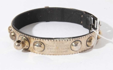 George V silver dog collar with internal leather band, raised
