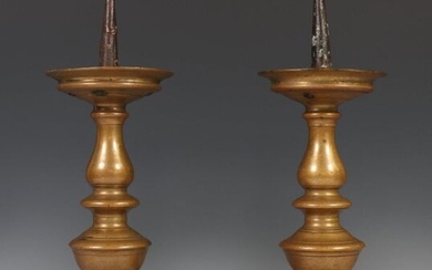 Germany, pair of fine bronze pen candlesticks, 17th...