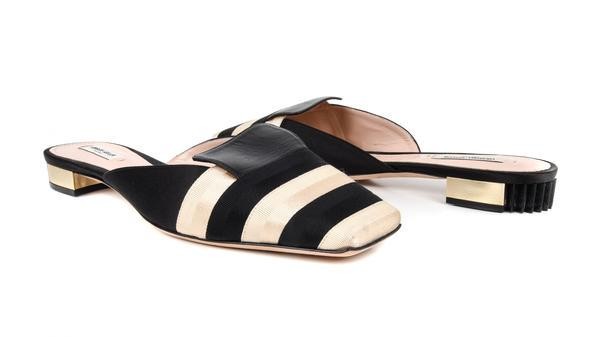 Giorgio Armani Shoe Black Gold Striped Slide Beautiful