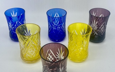 Glasses for lemonade. Ilgutzeims? Mid 20th century. Hand sanding Glasses made of multi-colored crystal. No chips. In great condition