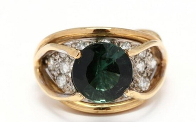 Gold, Green Tourmaline, and Diamond Ring