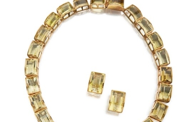 Gold and Citrine Necklace and Pair of Earclips, Tony Duquette