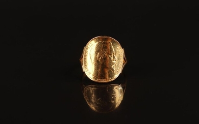 Gold ring and curved gold 20 franc coin, finger 63,...