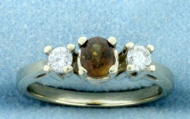 Golden Chrysoberyl and Diamond Ring in 14K White Gold