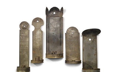 Group of Five Tinned Sheet Iron Wall Sconces, Pennsylvania, 19th Century