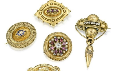 Group of Five Victorian Brooches