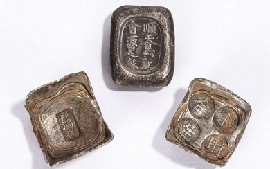 Group of Three Chinese Square Silver Ingots