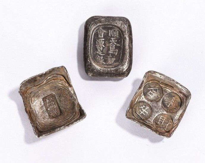 Group of Three Chinese Square Silver Ingots
