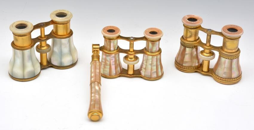 Grouping of 3 Lemaire Opera Glasses. Mother of Pearl