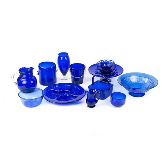 Grouping of Cobalt Blue Glass Dish and Serveware