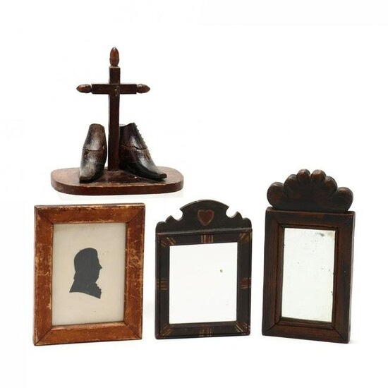 Grouping of Diminutive Antique Mirrors and Accessories