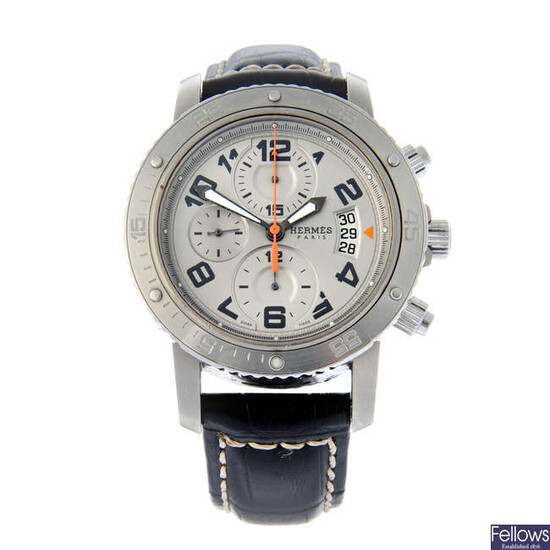 HERMÈS - a stainless steel Clipper chronograph wrist watch, 44mm.