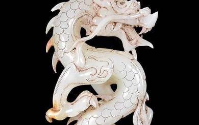 Hand Carved Old Chinese Hetian Jade Dragon Statue