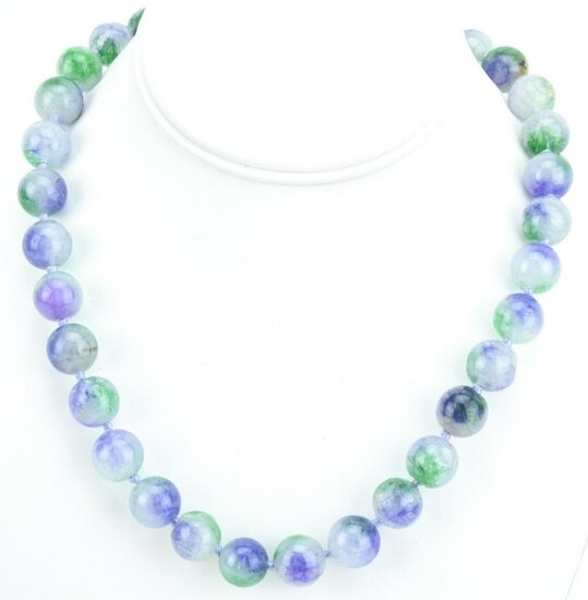 Hand Knotted Green & Lavender Jade Necklace Strand