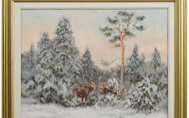 Henning Hougaard (1922-95), a painting "Moose in Winter