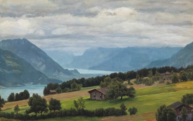 NOT SOLD. Henrik Jespersen: Scenery from the Alps. Signed Henrik. J. Oil on canvas. 47 x 73 cm. – Bruun Rasmussen Auctioneers of Fine Art