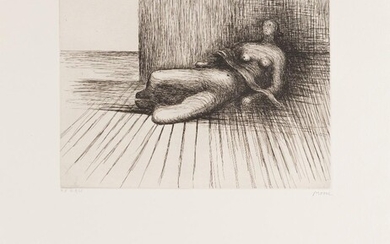 Henry Moore OM CH FBA, British 1898-1986, Reclining Figure 5, from the Reclining Figure Portfolio, 1978; etching on Richard de Bas wove, signed, and inscribed Pl.5 G18/25 in pencil, printed by Lacourière et Frelaut, Paris, published by Ganymed with...