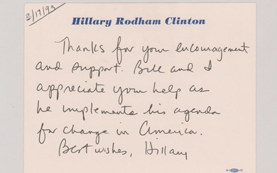 Hillary Rodham Clinton Signed Letter Beckett COA