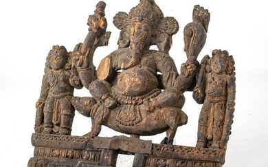 INDIA CARVED WOOD GANESHA WITH PIGMENT