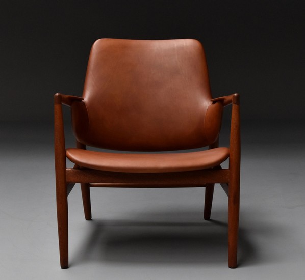 Ib Kofod-Larsen for Carlo Gahrn. Lounge chair in teak and aniline leather, 1950/1960s