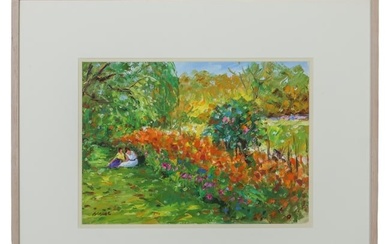 Impressionistic Figural Garden Landscape Painting