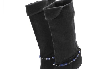 SOLD. Isabel Marant: A pair of black high heeled boots of canvas with dark blue and black stones and a black leather heel. Size 37. – Bruun Rasmussen Auctioneers of Fine Art