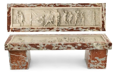 Italian Carved Brescia & Rosetta Marble Low Table