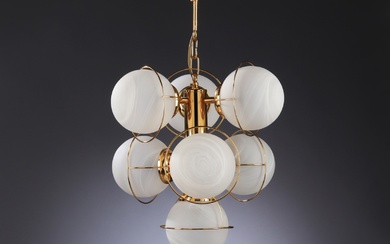 Italian pendant light from the 80s made of brass and glass
