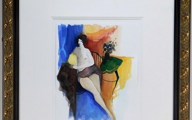 Itzchak Tarkay Lounging Nude Watercolor Painting
