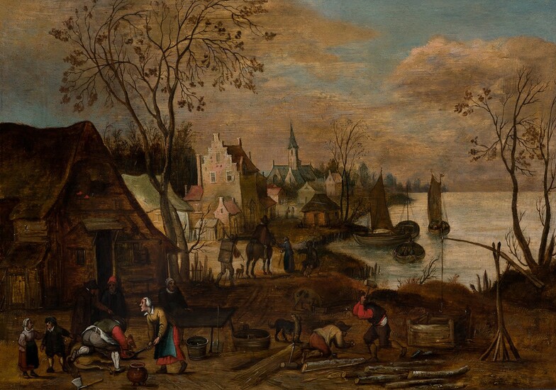 JAN BRUEGHEL EL VIEJO (1568 / 1625), “Paisaje invernal con campesinos”, c. 1586-88