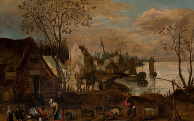 JAN BRUEGHEL EL VIEJO (1568 / 1625) "Winter Landscape with Peasants", c. 1586-88