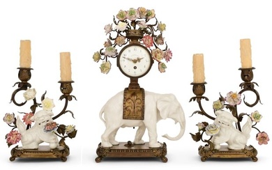 J.E. Caldwell & Co. French Porcelain & Bronze Clock Garniture