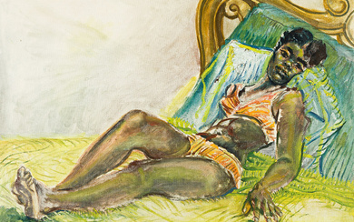 JOSEPH DELANEY (1904 - 1991) Untitled (Lounging). Oil on canvas board, 1970. 559x71...