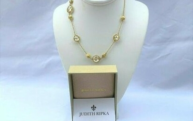JUDITH RIPKA18K QUARTZ DIAMOND SET OF NECKLACE AND EARRINGS WITH BOX
