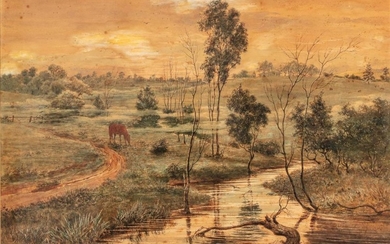 James Macbeth (C19th) - Horse Grazing by a Stream, 1887 43 x 65 cm