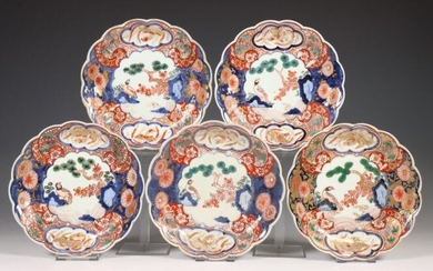 Japan, serie van vijf Imari plooiborden, Edo periode, 18e eeuw,...