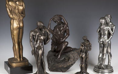 Klein - a modern limited edition cast spelter figure group of an embracing nude couple, height 52cm