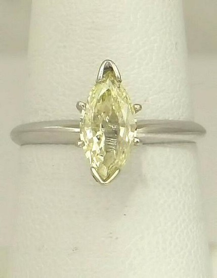 LADIES 14K WHITE GOLD .98ct SOLITAIRE YELLOW MARQUISE