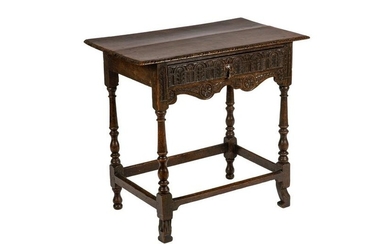 LATE 17th C ENGLISH CARVED OAK SIDE TABLE