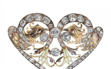 LLUIS MASRIERA ROSÃ‰S (Barcelona, 1872 - 1958). Brooch-pendant with the head of two birds facing