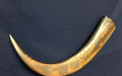 Large Antique Asian Motif Carved Ox Horn