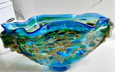 Large Blue Art Glass Studio Bowl