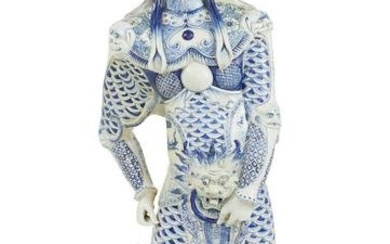 Large Blue and White Porcelain Figure