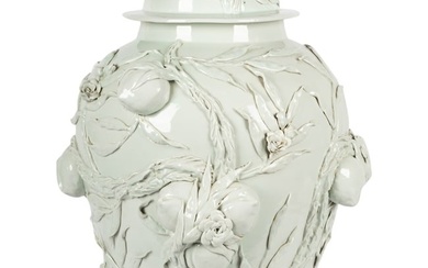 Large Chinese White-Glazed Porcelain Covered Jar