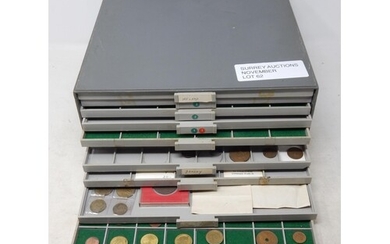 Large Collectors coin cabinet with 10 trays crammed full of ...